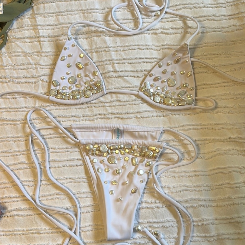 Andi Bagus White Bikini with real pearls size S/M